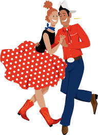 Happy man and woman dancing at a barn dance