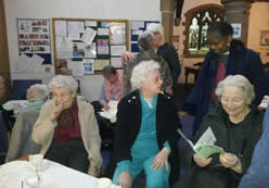 The first coffee/interest morning - Vicar Ola Franklin and senior citizens